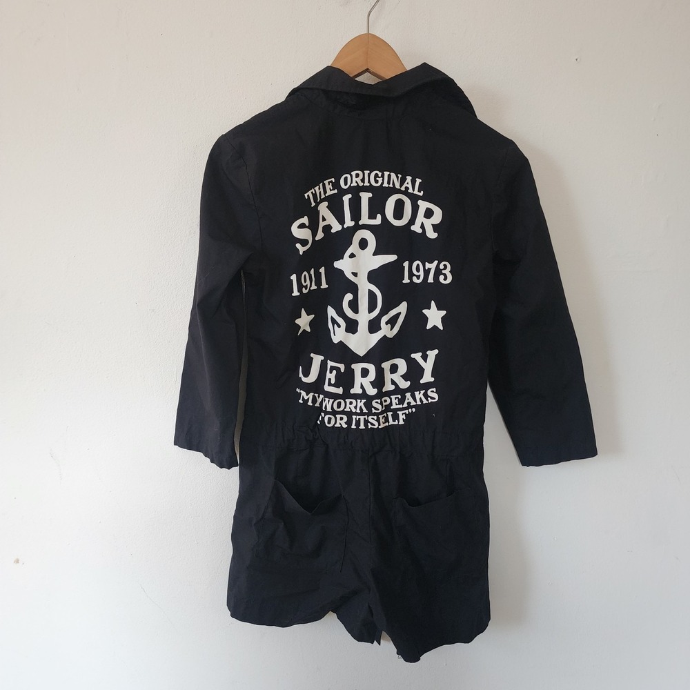Womens Sailor Jerry XS Black Romper Jumpsuit Button Down Original